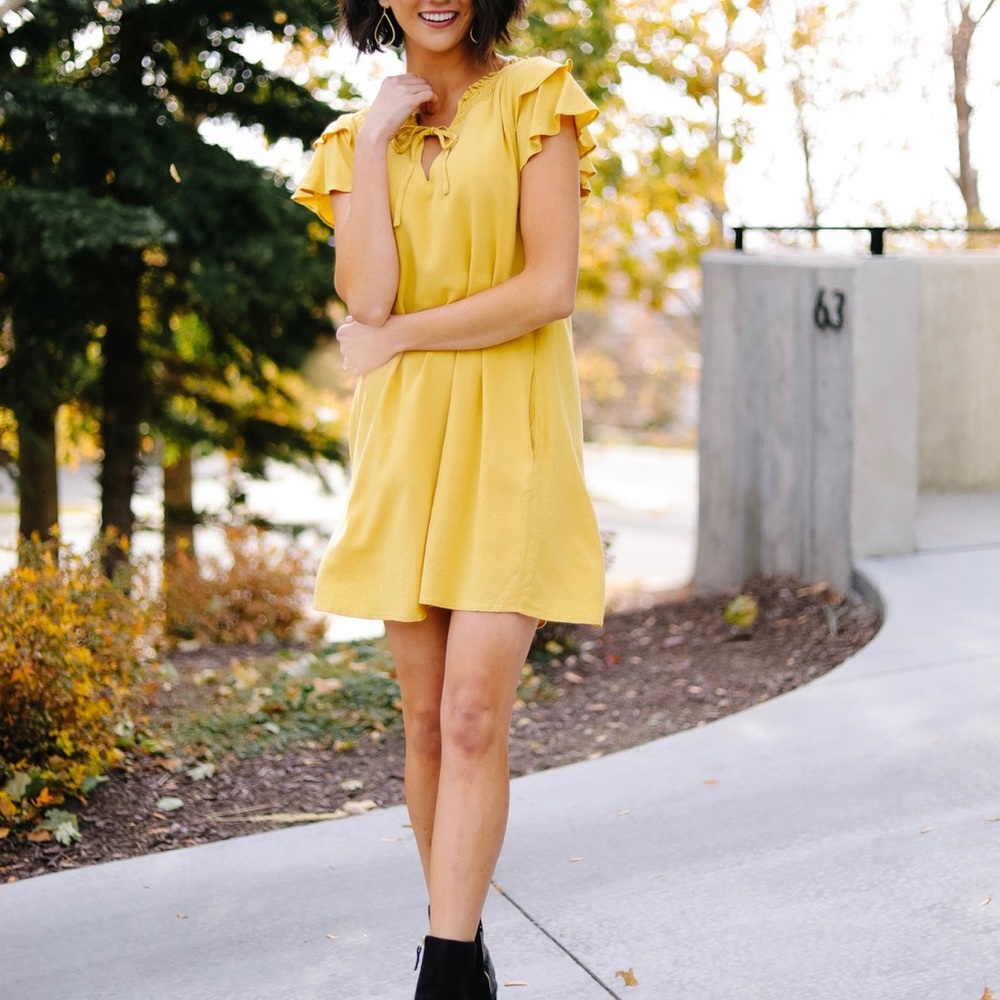 Golden Girl Smocked Neck Dress - Picture 2 of 7
